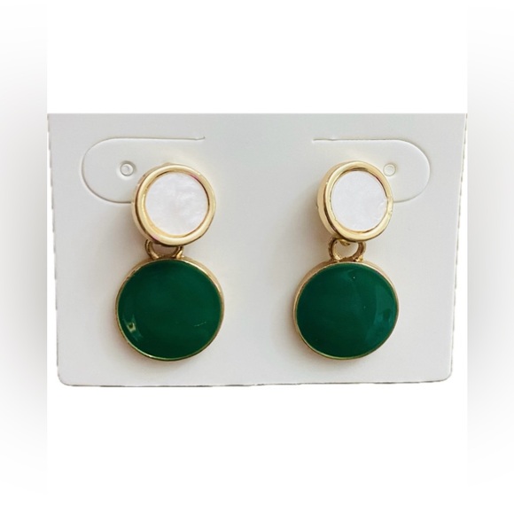 Drip Glazed Earrings - Green, Ivory, Gold - Picture 9 of 9